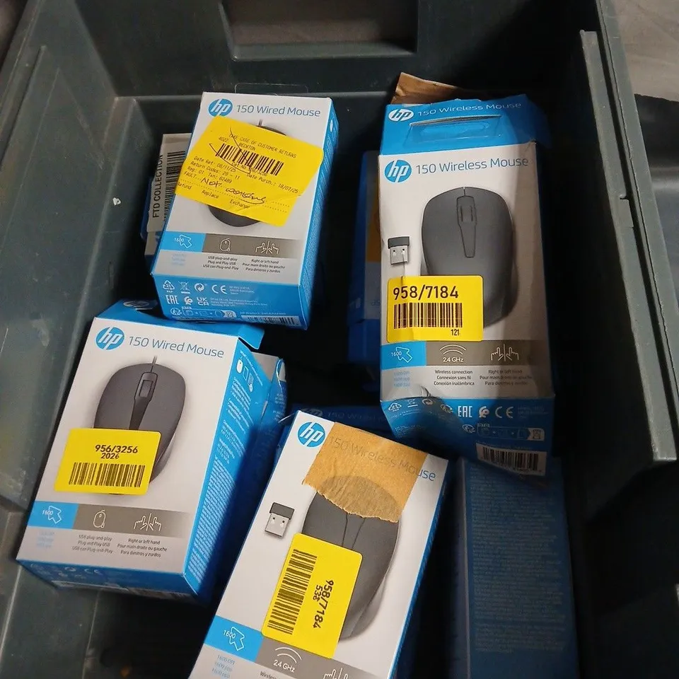 APPROXIMATELY 12 ASSORTED HP MOUSE INCLUDING HP 150 WIRED MOUSE AND HP 40 BLUETOOTH MOUSE 