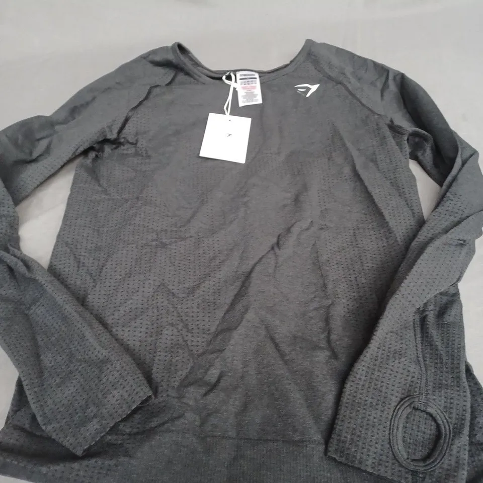 GYMSHARK VITAL SEAMLESS 2.0 LONG SLEEVE TOP IN BLACK - LARGE