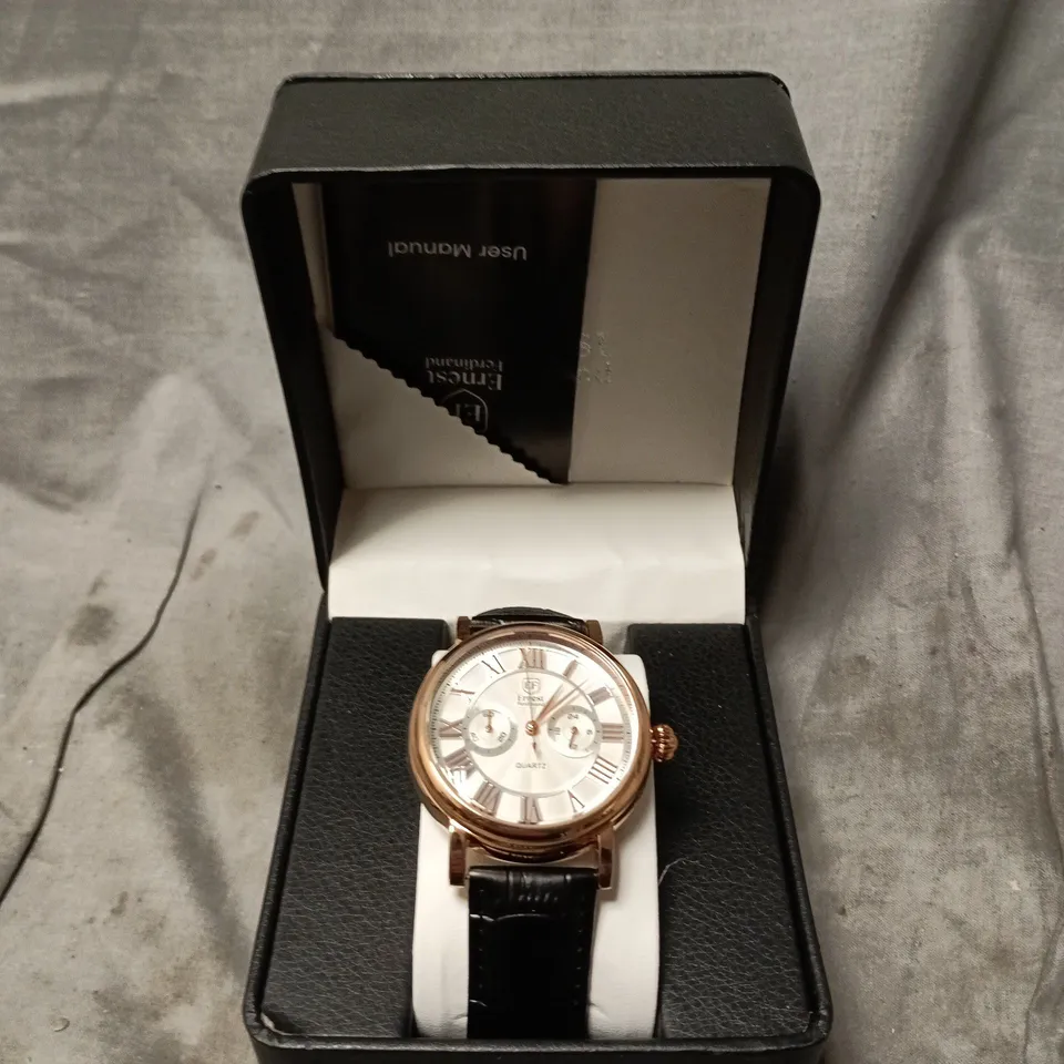 ERNEST FERDINAND WATCH – FUNCTIONING SUB DIALS – LEATHER STRAP –  GIFT BOX