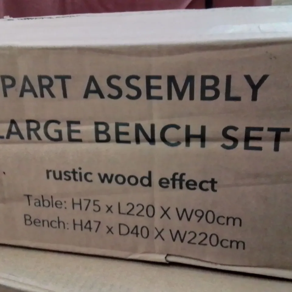 LARGE RUSTIC WOOD EFFECT BENCH SET (2 BOXES)