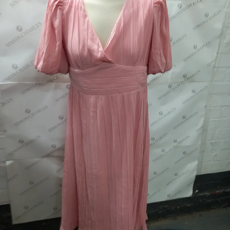BOOHOO PLEATED PUFF SLEEVE LOW BACK MIDI DRESS IN ROSE - 12