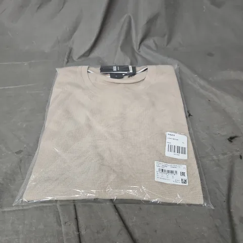 BAGGED BOSS WAFFLE T-SHIRT IN LIGHT BEIGE SIZE XL