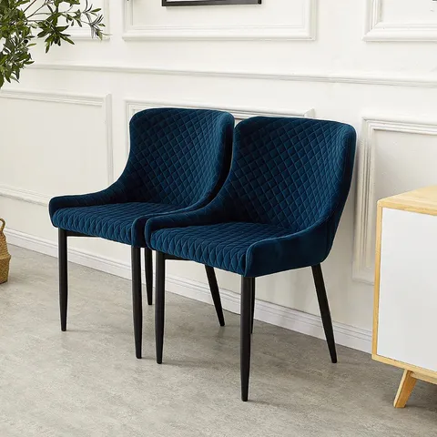 BOXED DUNDAS SET OF TWO BLUE VELVET DINING CHAIRS (1 BOX)