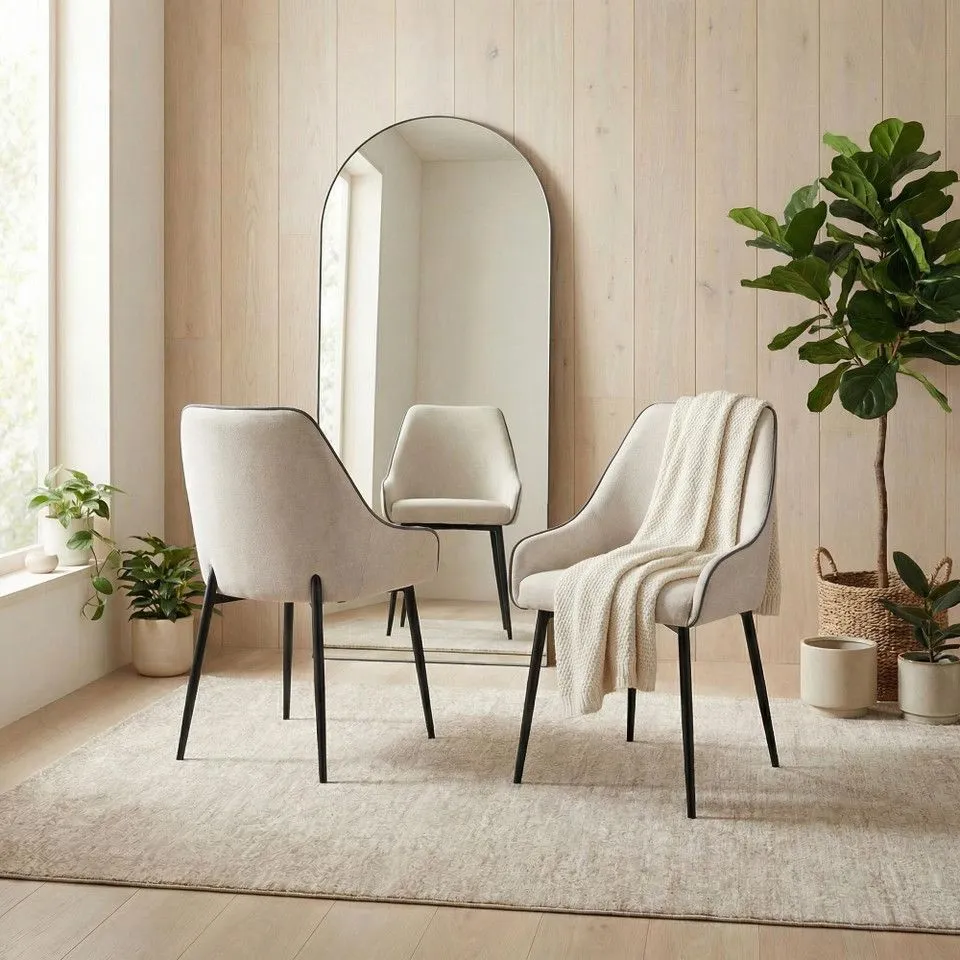 BOXED BEAUMONT CREAM FABRIC DINING CHAIRS WITH BLACK LEGS (SET OF 2) (1 BOX)