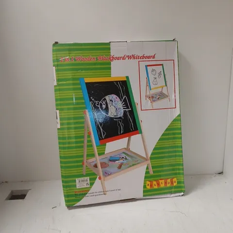 2 IN 1 WOODEN BLACKBOARD/WHITEBOARD KIDS' EASEL – BOXED
