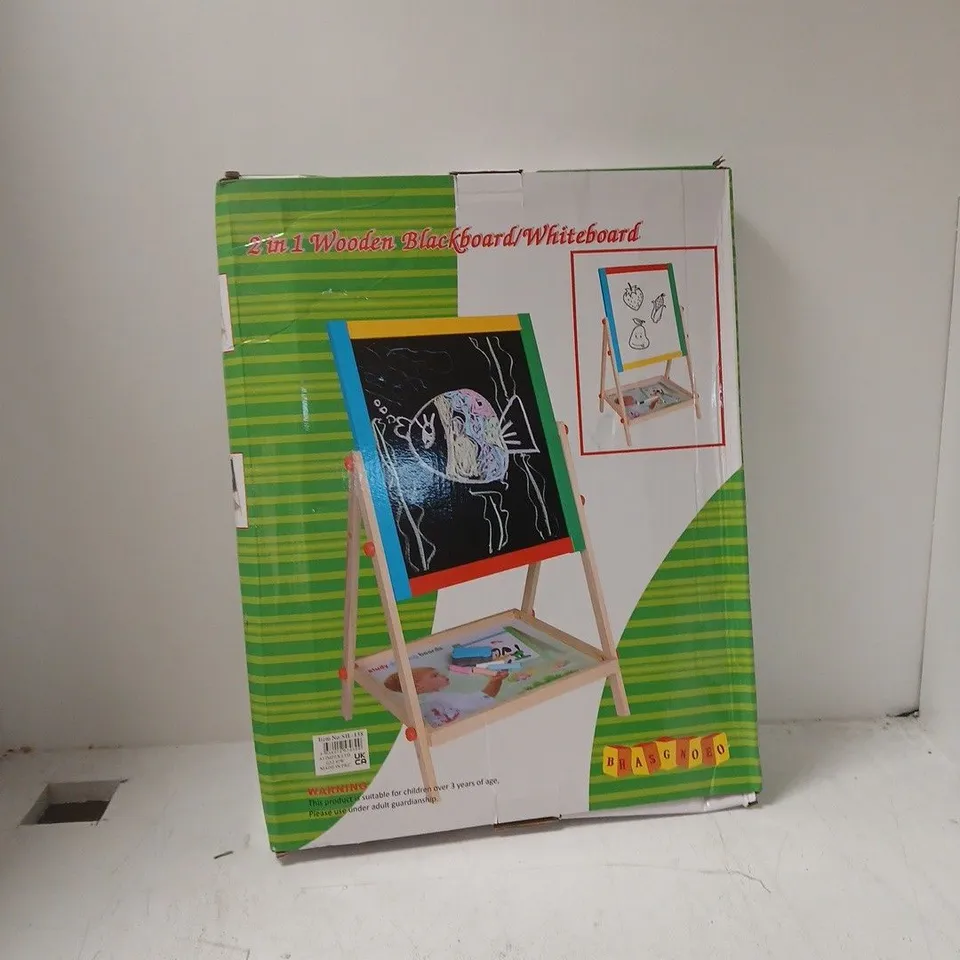 2 IN 1 WOODEN BLACKBOARD/WHITEBOARD KIDS' EASEL – BOXED