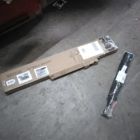 PALLET OF ASSORTED ITEMS TO INCLUDE; TV WALL MOUNT, UMBRELLA 