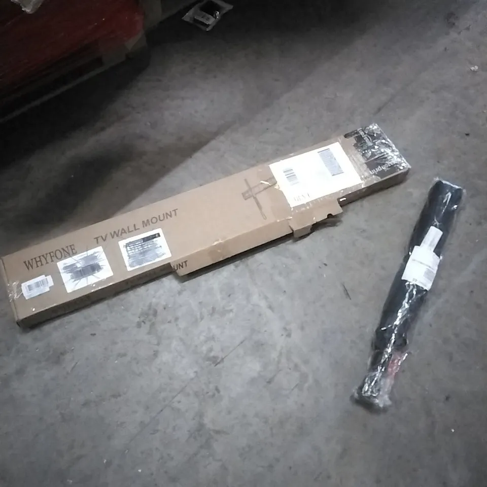 PALLET OF ASSORTED ITEMS TO INCLUDE; TV WALL MOUNT, UMBRELLA