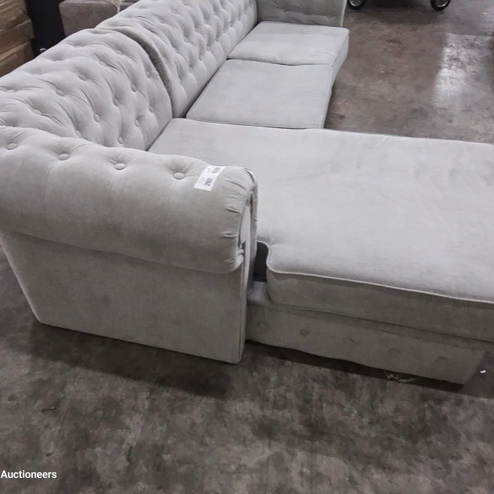 DESIGNER NEALY CHESTERFIELD STYLE CHAISE SOFA GREY FABRIC 