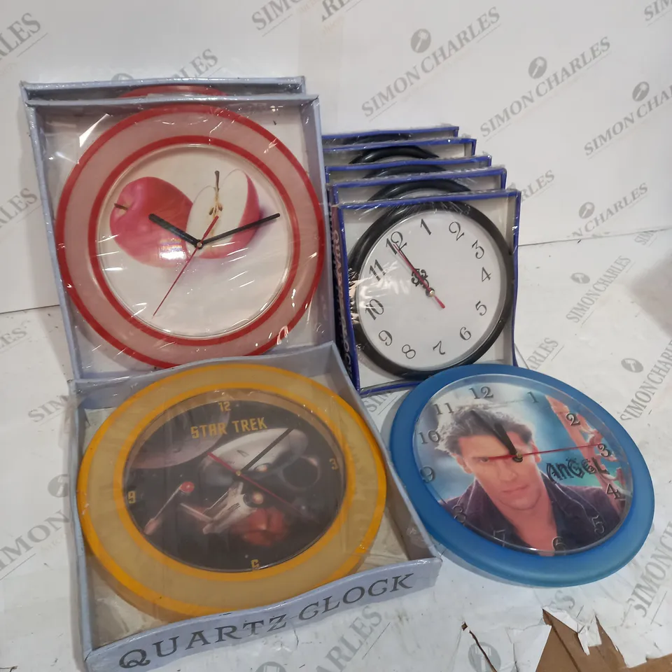 BOX OF APPROX 9 ASSORTED QUARTZ CLOCKS