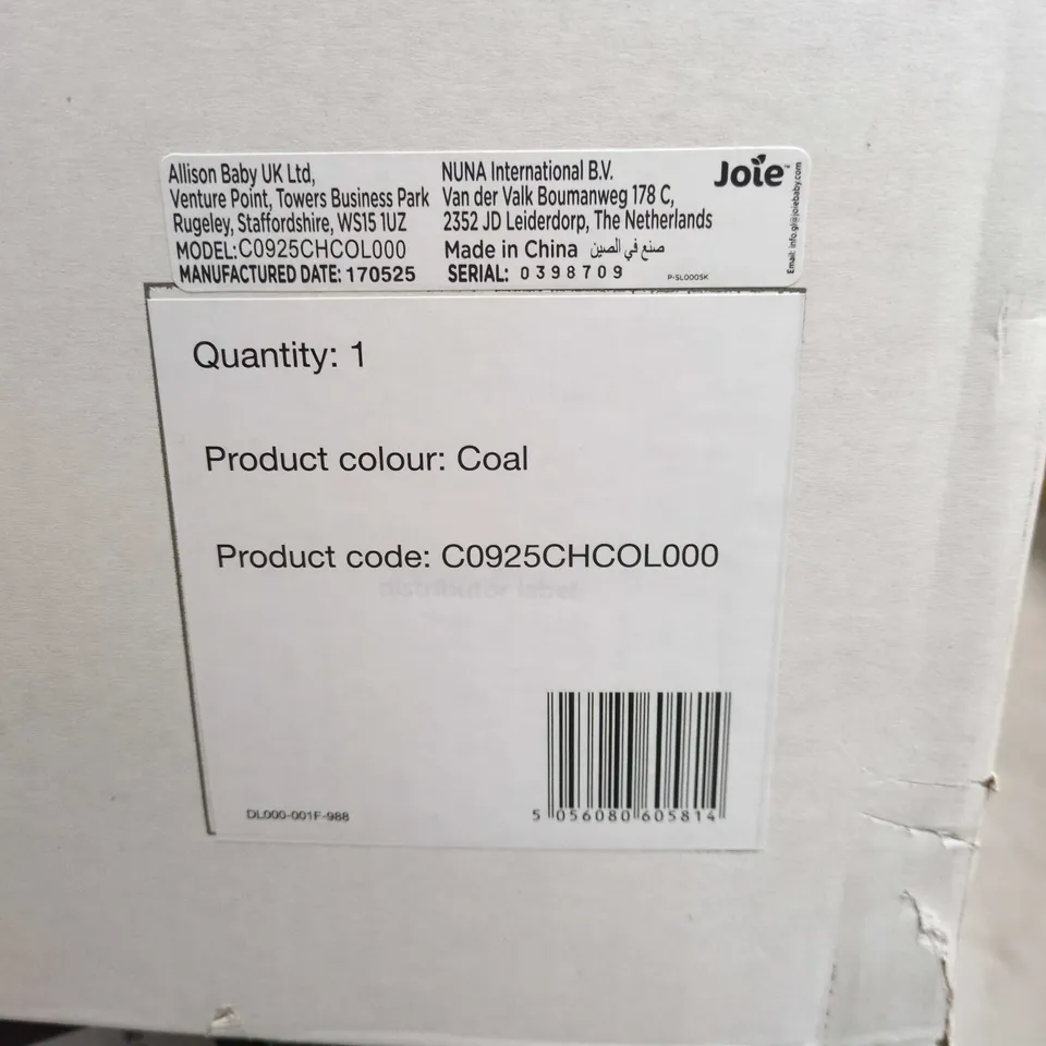 UNOPENED JOIE STAGES GROUP 0+/1/2 CAR SEAT – COAL