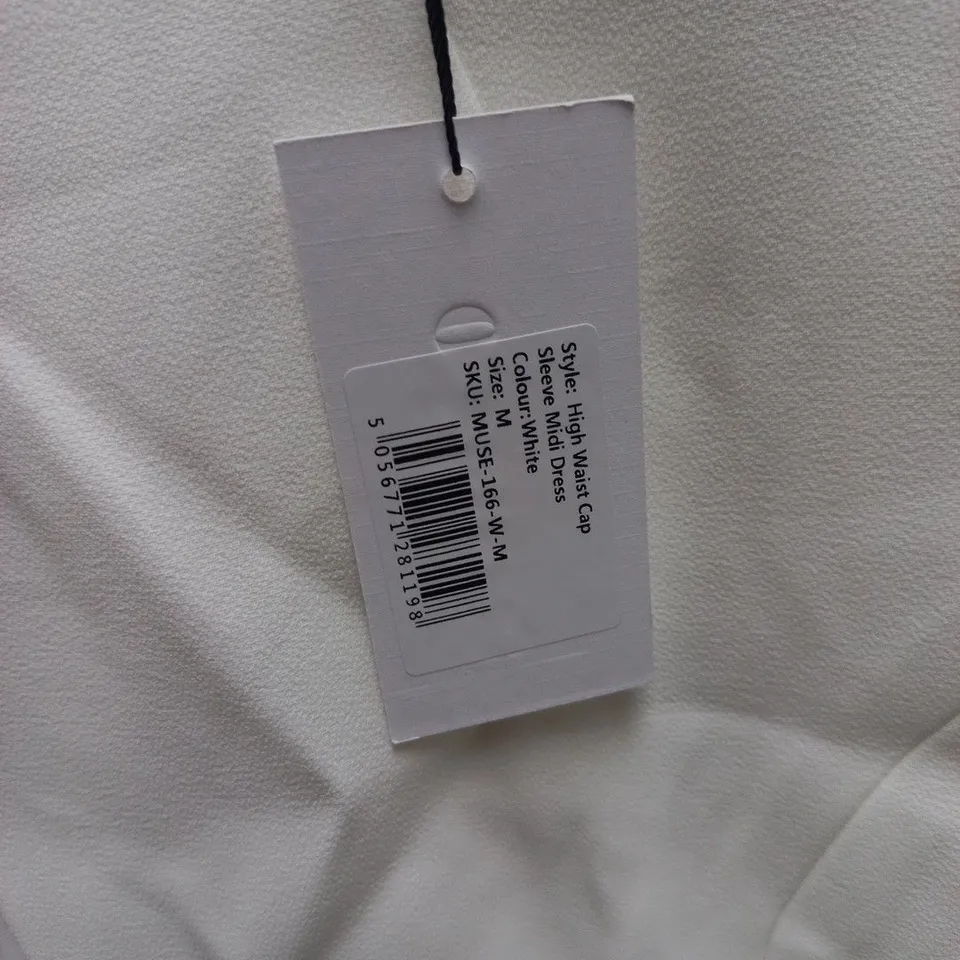 ODDMUSE HIGH WAIST CAP SLEEVE MIDI DRESS IN WHITE - M