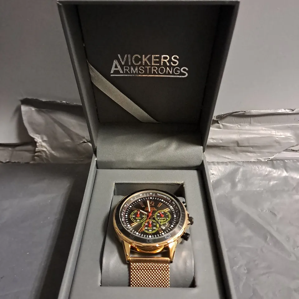 BOXED VICKERS ARMSTRONGS CHOPPER ROSE CHRONOGRAPH WATCH 