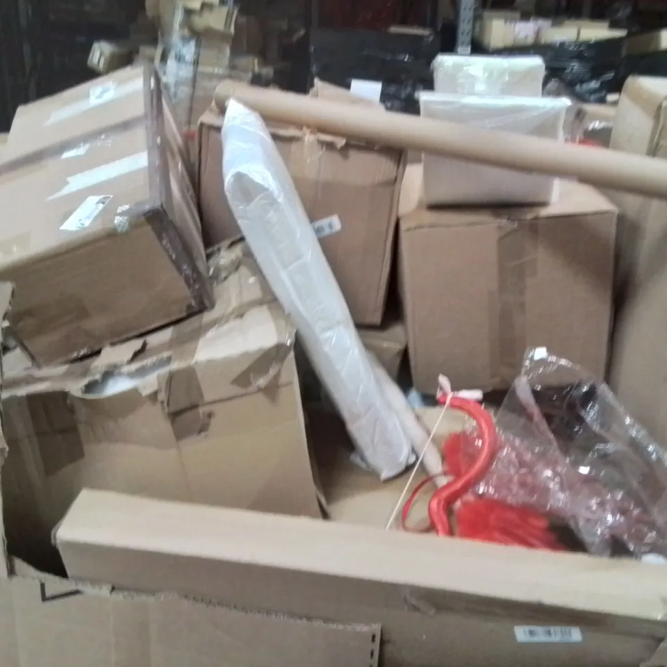 PALLET OF ASSORTED HOUSEHOLD GOODS AND PRODUCTS TO INCLUDE;BOOK RACK,FOLDABLE WAGON,SHOWER SEAL STRIP