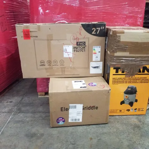 PALLET OF ASSORTED HOUSEHOLD GOODS AND PRODUCTS TO INCLUDE;27" MONITOR,TITAN,ELECTRIC GRIDDLE