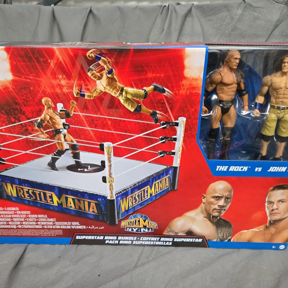 BOXED WWE THE ROCK VS JOHN CENA SUPER STAR RING 