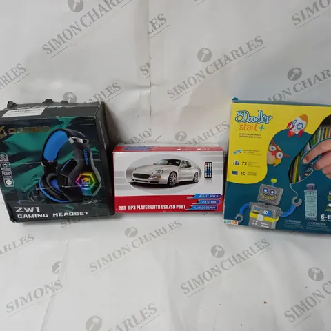 APPROXIMATELY 20 ASSORTED ITEMS TO INCLUDE OZEINO ZW1 GAMING HEADSET, CAR MP3 PLAYER, 3DOODLER START PLUS 3D PEN ETC.