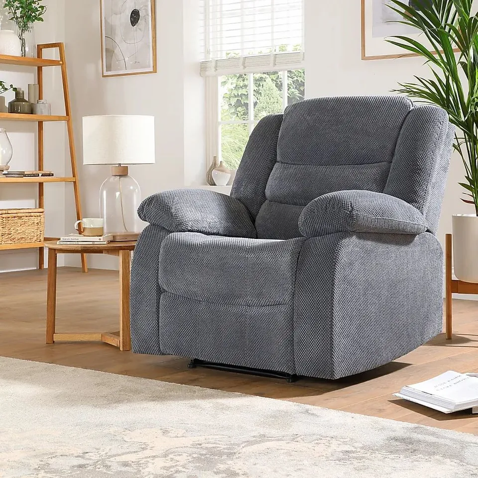 BOXED SORRENTO RECLINER ARMCHAIR, DARK GREY DOTTED CORD FABRIC (1 BOX)