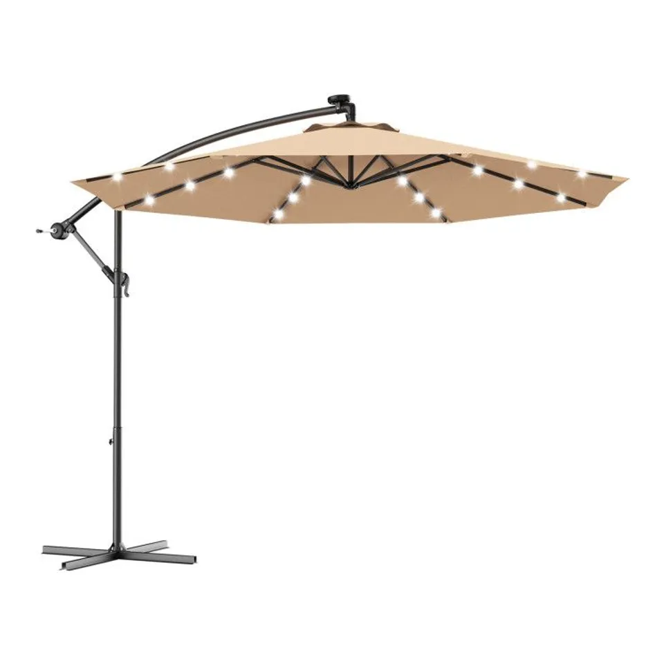 BOXED COSTWAY 10' HANGING SOLAR LED UMBRELLA PATIO SUN SHADE OFFSET MARKET W/BASE
