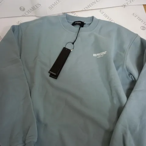 REPRESENT HEAVY WEIGHT CREWNECK JUMPER IN LIGHT BLUE - M