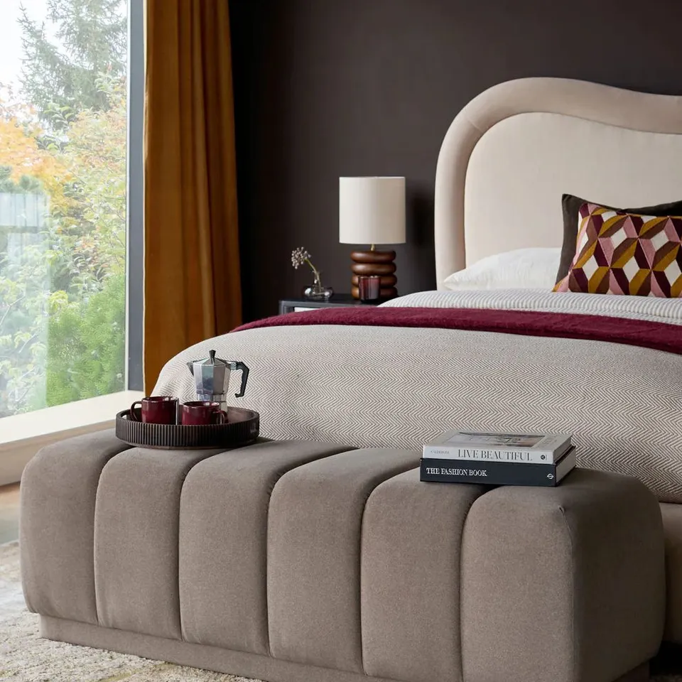 BOXED DANETTI LILLIAN MOCHA PLUSH FABRIC BENCH