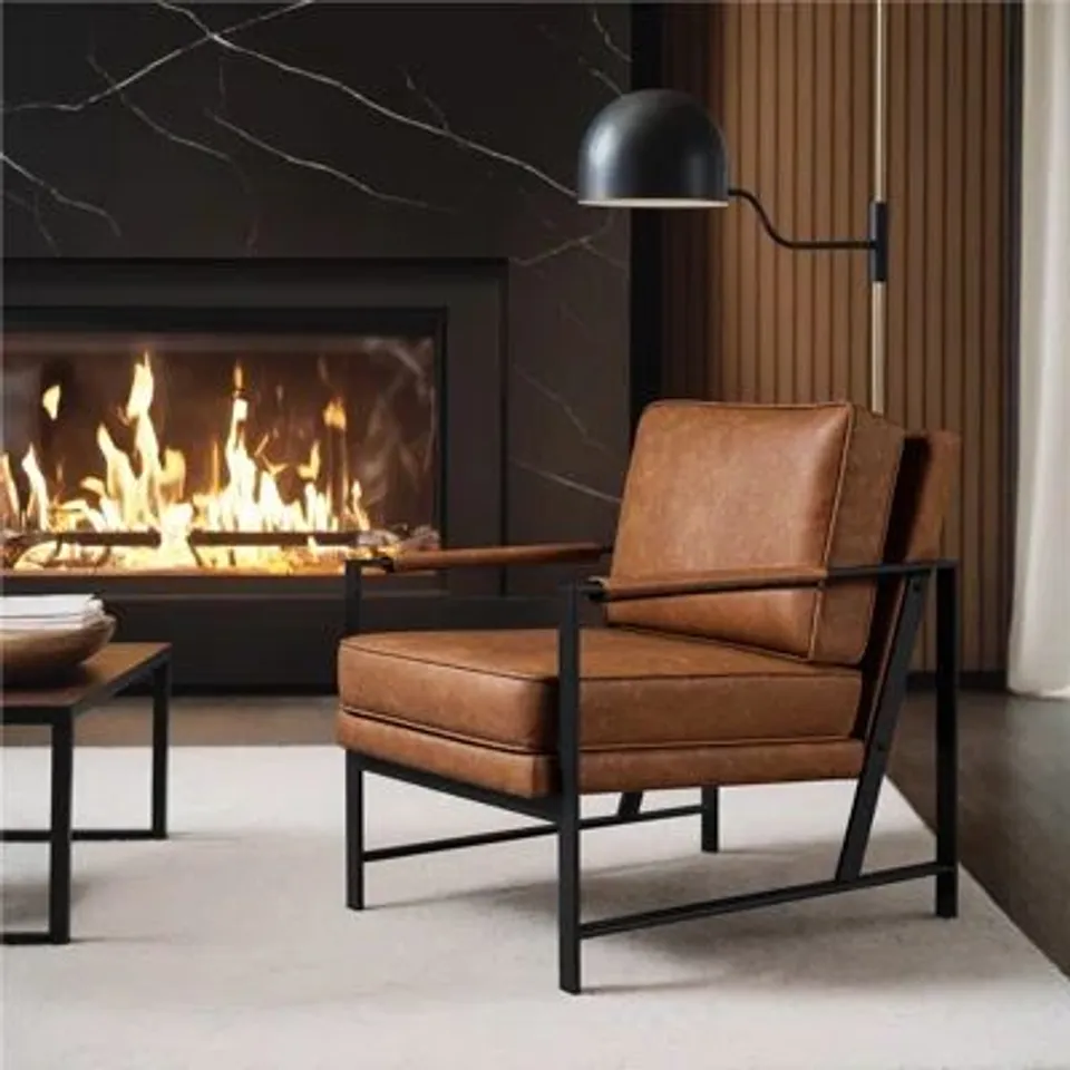 BOXED YAHEETECH COLOR FAUX LEATHER ARMCHAIR - DARK BROWN (1 BOX)