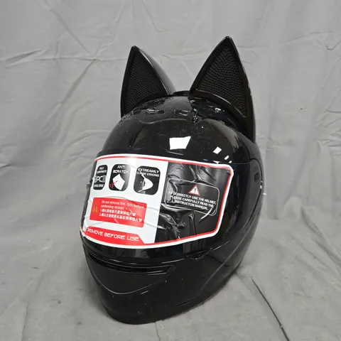 MOTORCYCLE HELMET WITH CAT EAR ATTACHMENT IN BLACK – SIZE MEDIUM - ECE R22-06 CERTIFIED