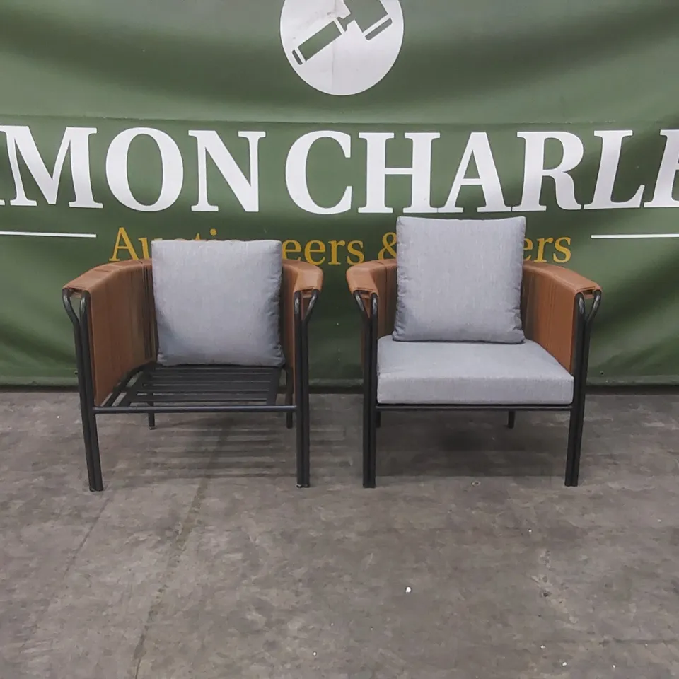 PAIR OF DESIGNER GARDEN CHAIRS - MISSING CUSHION