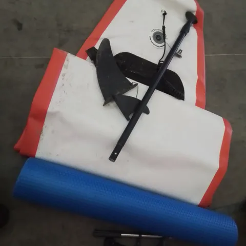 PALLET OF ASSORTED ITEMS TO INCLUDE, INFLATABLE PADDLE BOARD, PRESSURE COOKER, TENNIS RACKET, INSECT KILLER, ARTIFICIAL WREATH, STEAM CLEANER, EXCERCISE ROLLER.