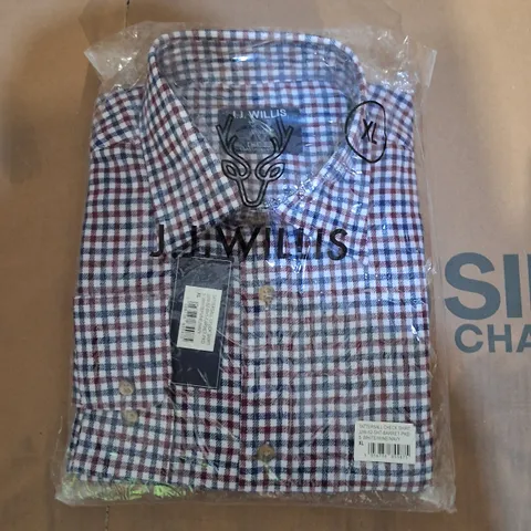 BAGGED J.J.WILLIS TATTERSALL CHECKSHIRT IN WHITE/NAVY/WINE - XL