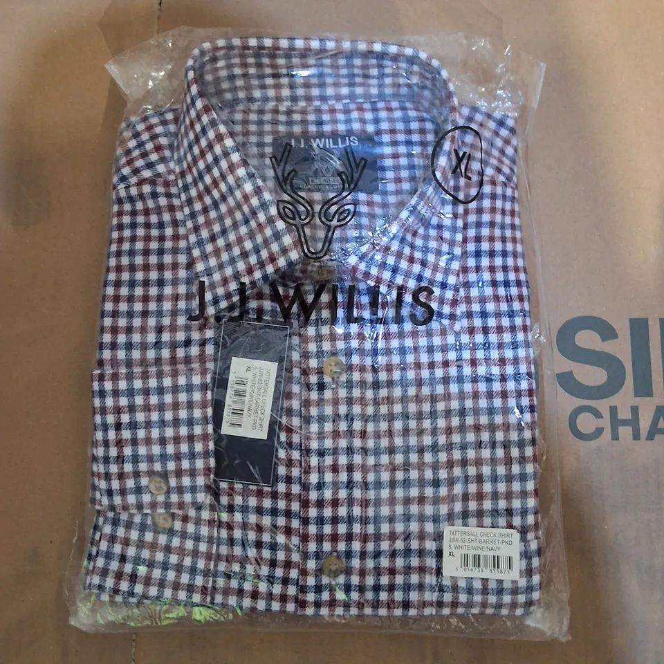 BAGGED J.J.WILLIS TATTERSALL CHECKSHIRT IN WHITE/NAVY/WINE - XL