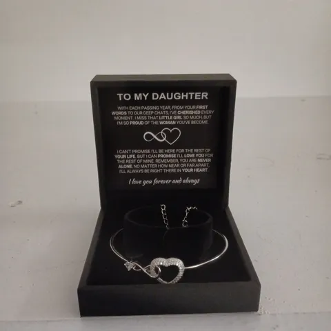 "TO MY DAUGHTER" SILVER-TONE BRACELET WITH CRYSTAL HEART AND INFINITY MOTIF IN PRESENTATION BOX