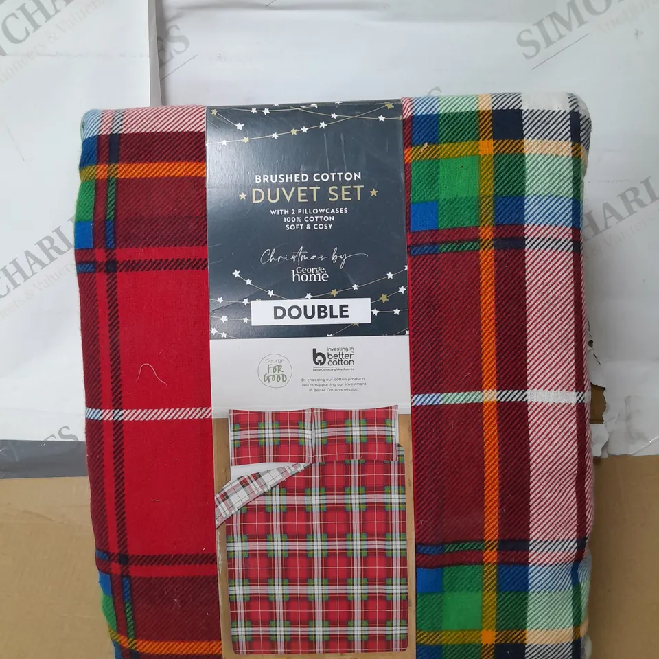 RED CHECKED BRUSHED COTTON DOUBLE DUVET