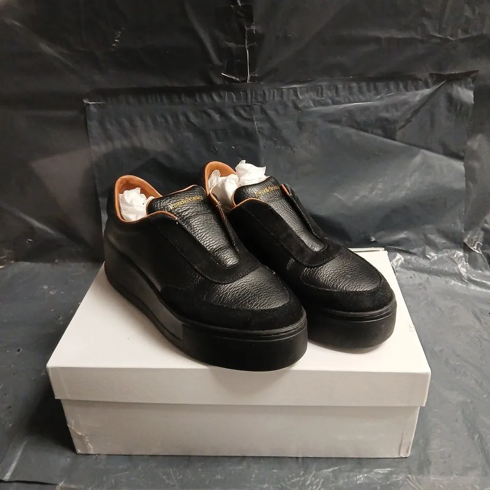RUSSELL & BROMLEY BLACK LEATHER SLIP-ON TRAINERS -  EU 38