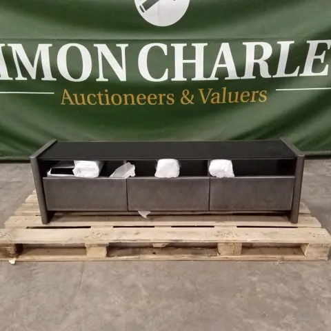 QUALITY DESIGNER LOWBOARD TV UNIT - GREY/BLACK