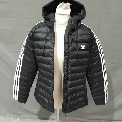 ADIDAS PADDED BLACK STRIPE JACKET - UK 16