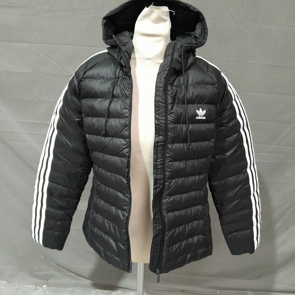 ADIDAS PADDED BLACK STRIPE JACKET - UK 16