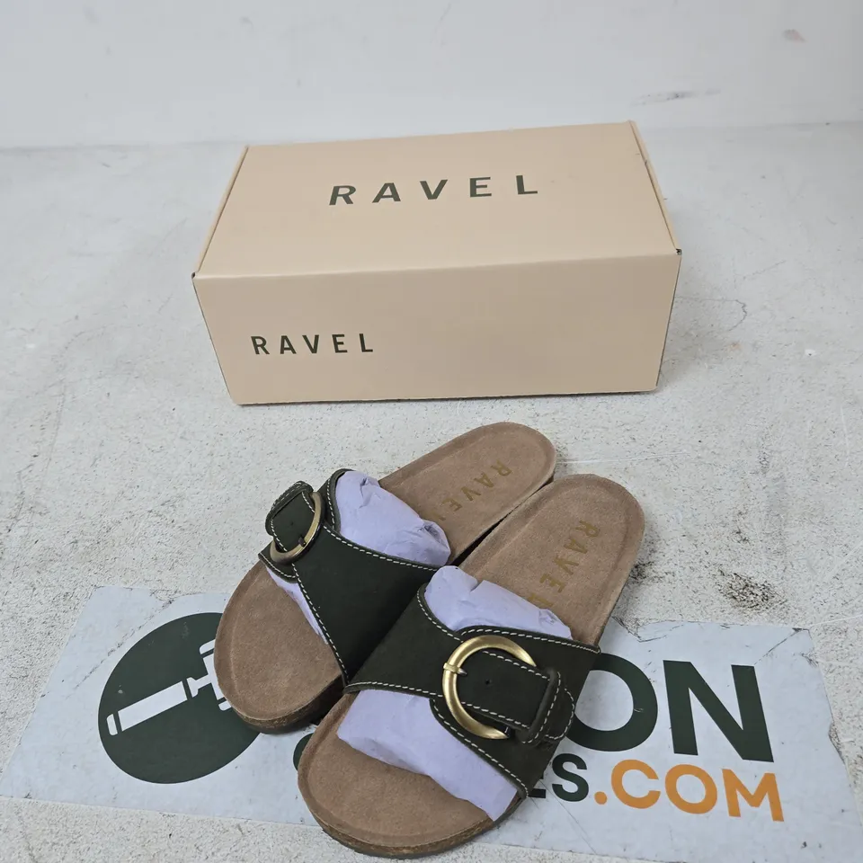 RAVEL SALTON SANDALS – KHAKI SUEDE, UK 3 (EUR 36) – BOXED