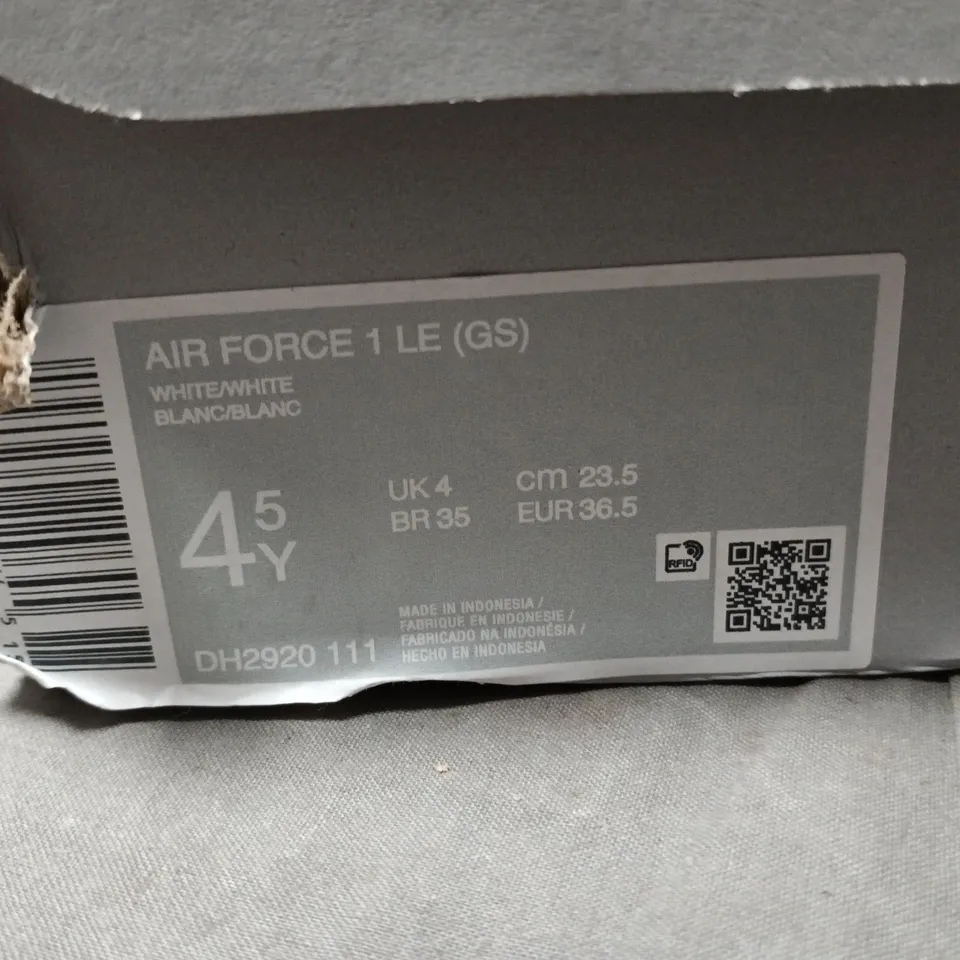 NIKE AIR FORCE 1 LE (GS) WHITE/WHITE IN KIDS' TRAINERS UK 4