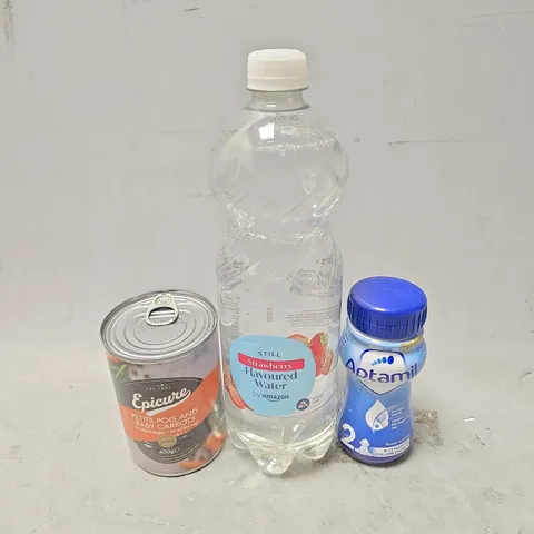APPROXIMATELY 12 ASSORTED FOOD & DRINK ITEMS TO INCLUDE - APTAMIL 2 , EPICUTE PETITS POIS AND BABY CARROTS , AMAZON FLAVOURED WATER ETC