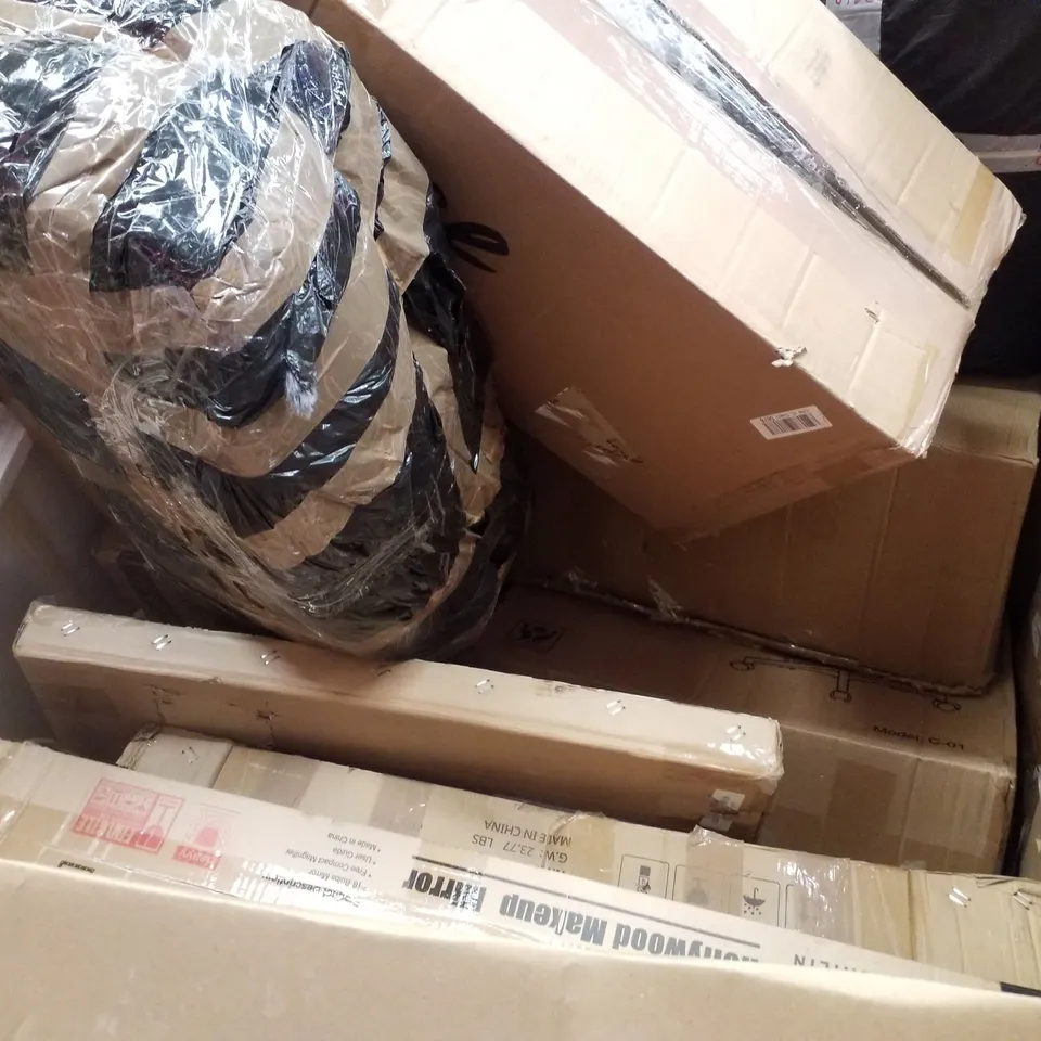 PALLET CONTAINING ASSORTED PRODUCTS INCLUDING SHOES RACK, SIDE TABLE, 80×100CM STRETCHED CANVAS 3 PACK, HOLLYWOOD MAKEUP MIRROR & OFFICE CHAIR 