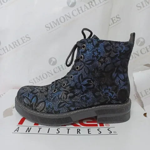 BOXED RIEKER LACE UP BOOTS, DARK FLORAL - SIZE 4