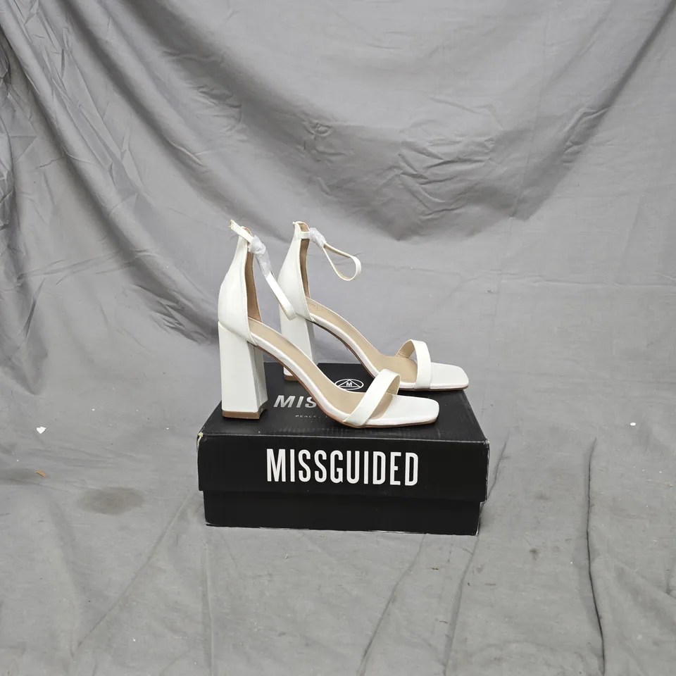 MISSGUIDED WHITE BLOCK HEEL SANDALS – ANKLE STRAP WOMAN'S SIZE 4