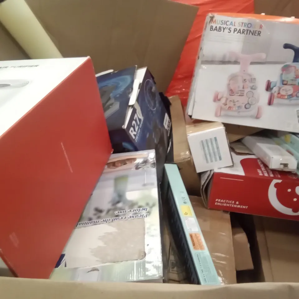 PALLET OF ASSORTED ITEMS INCLUDING NORTHCLAN ICE MAKER, OXYGEN CONCENTRATOR, BLADELESS PURIFIER & HEATER FAN, 61 KEY BANDSTAND, SUPERDRIVE DRIVING GAME CONTROLS, CB SKY KIDS GUITAR 
