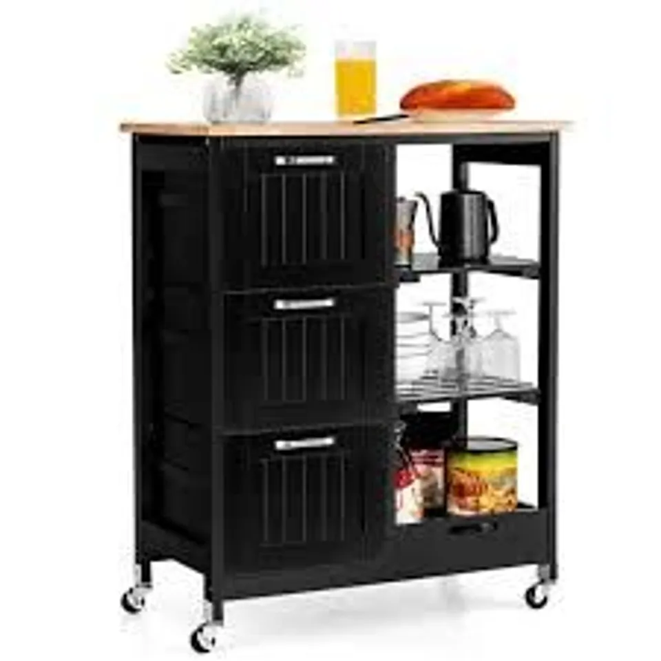 BOXED ROLLING KITCHEN ISLAND CART WITH STORAGE DRAWER AND TRAY - BLACK