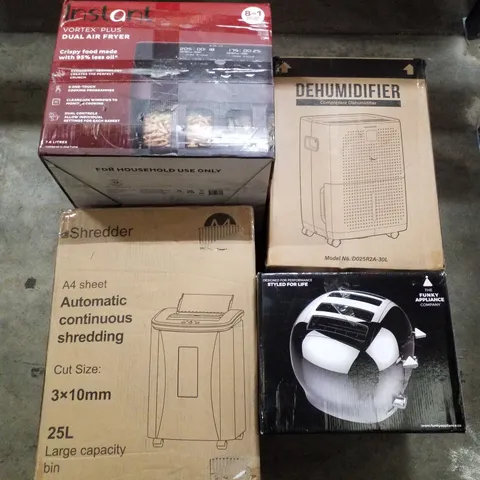 PALLET CONTAINING ASSORTED PRODUCTS INCLUDING DEHUMIDIFIER, DUAL ZONE AIR FRYER, SHREDDER & FUNKY APPLIANCE TOASTER