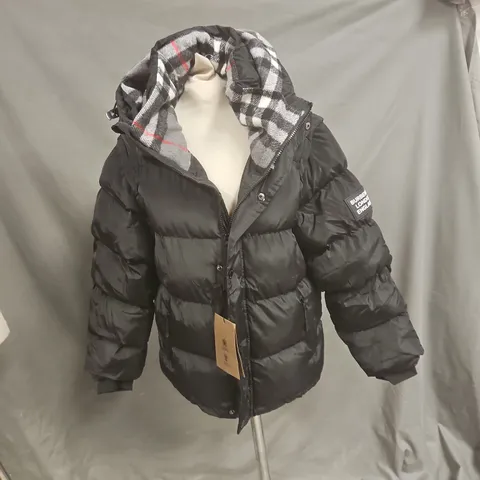 BURBERRY PUFFER JACKET – BLACK WITH BURBERRY CHECK LINING, SIZE M (MEN'S)
