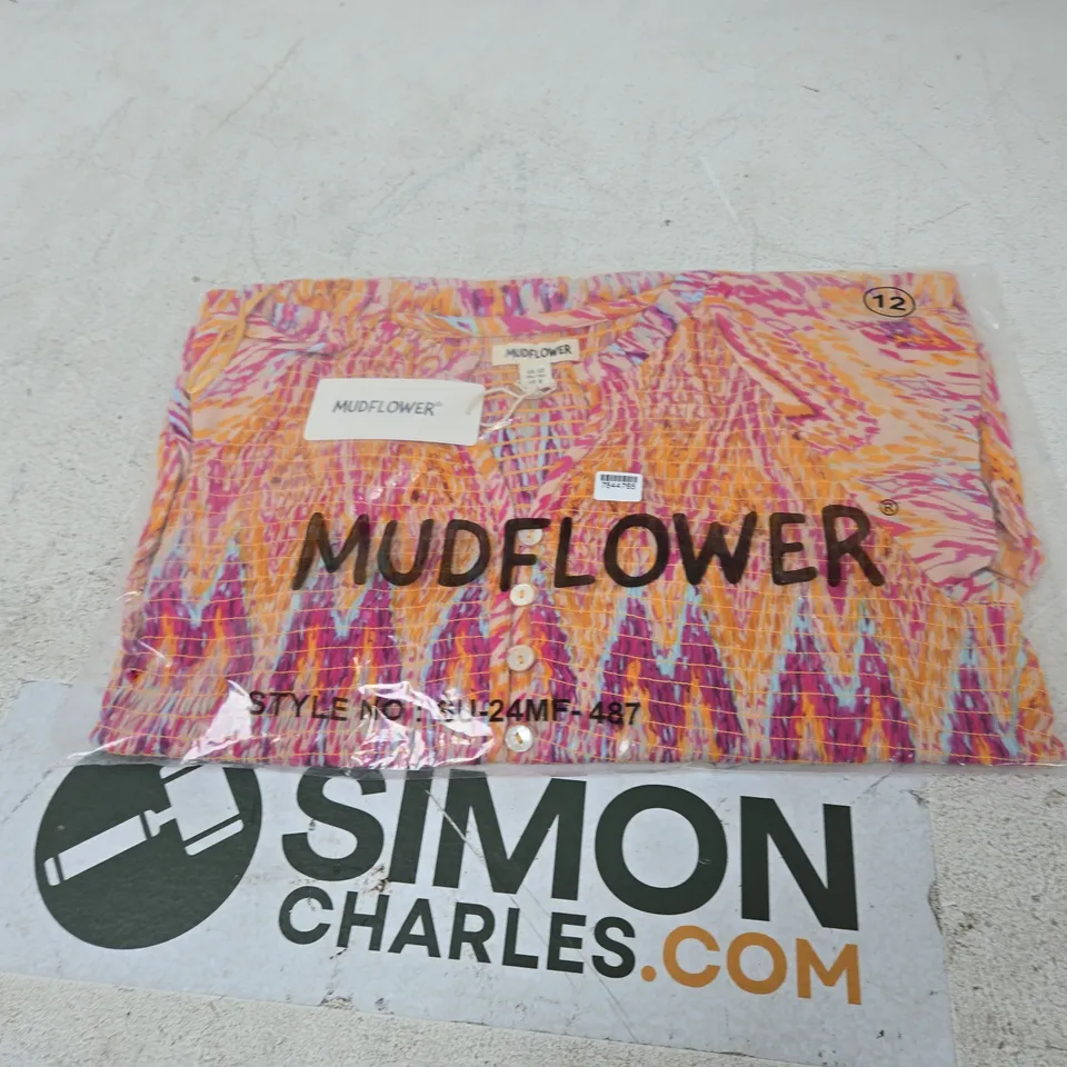 MUDFLOWER WOMEN'S DRESS - UK 12 (EU 40, US 8) PINK/ORANGE ZIGZAG PRINT, LONG-SLEEVE