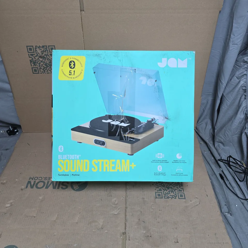 JAM SOUND STREAM+ BLUETOOTH WOODEN TURNTABLE PLAYER - BOXED