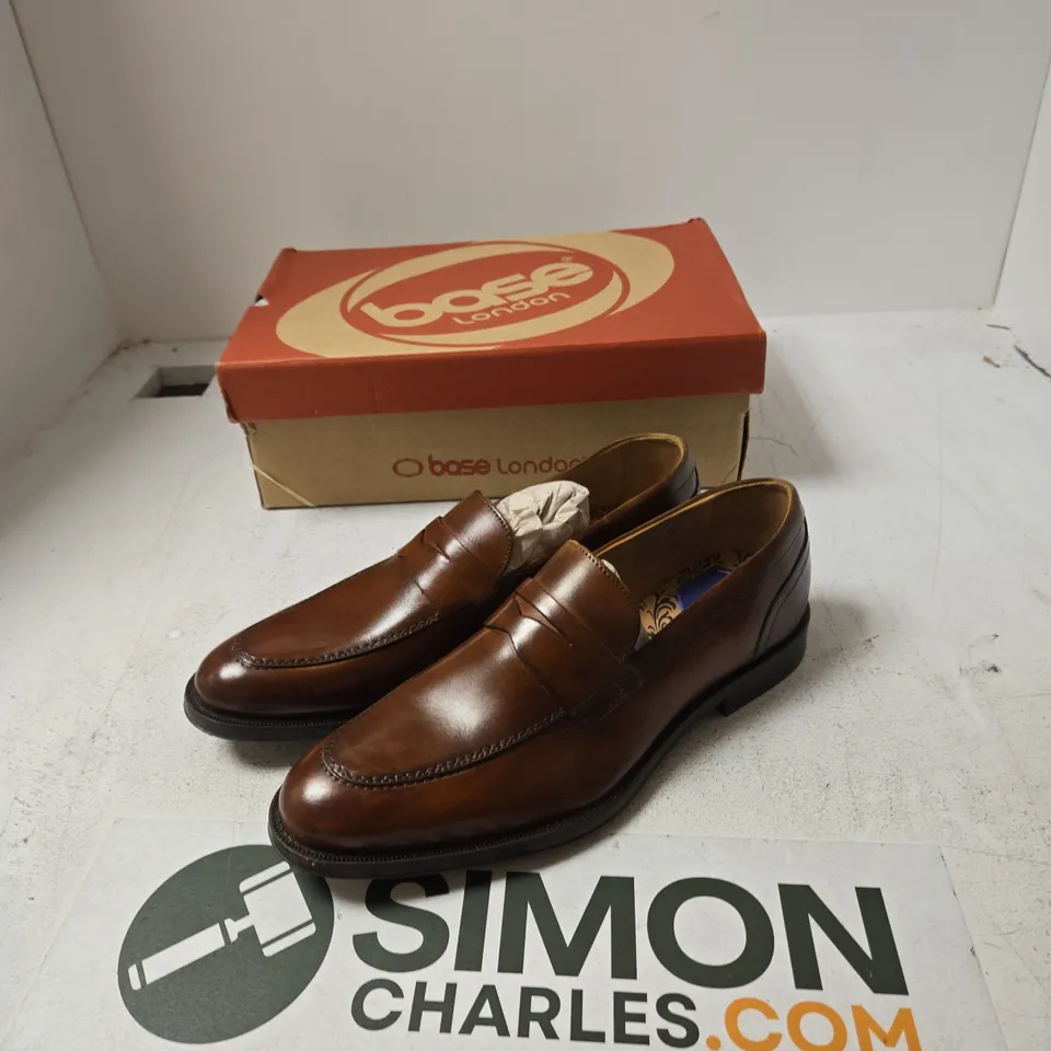BASE LONDON KENNEDY WASHED TAN LEATHER LOAFERS – UK 10 (EU 44, US 11)